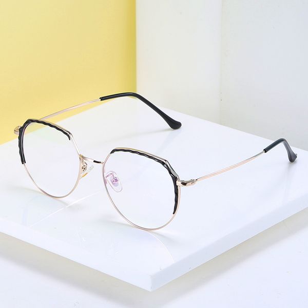 

16020 round diopterless flat lens, versatile for men and women, glasses frame, new white screen glasses, White;black