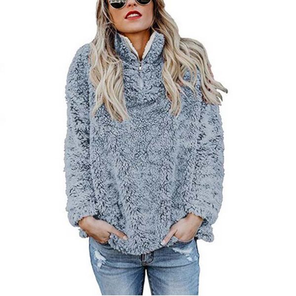 

women's hoodies & sweatshirts autumn winter long sleeve turtleneck zipper warm casual faux fur fluffy flannel women sweatshirt female p, Black