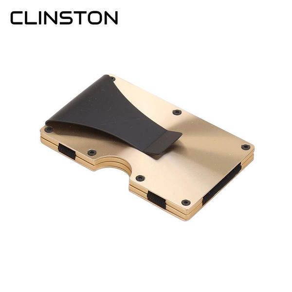 

card holders rfid hold aluminum mini wallet antimagnetic metal men and women credit id case small slim purse with dollar clip, Brown;gray