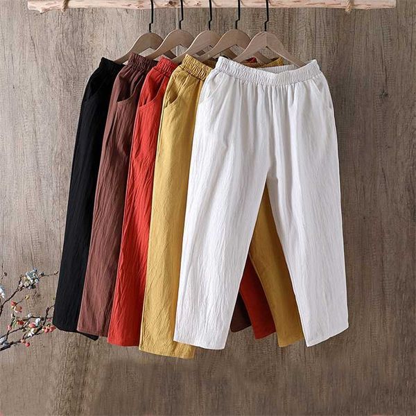 

spring summer cotton linen pants large size women's trousers solid casual loose linens female harem women 211007, Black;white