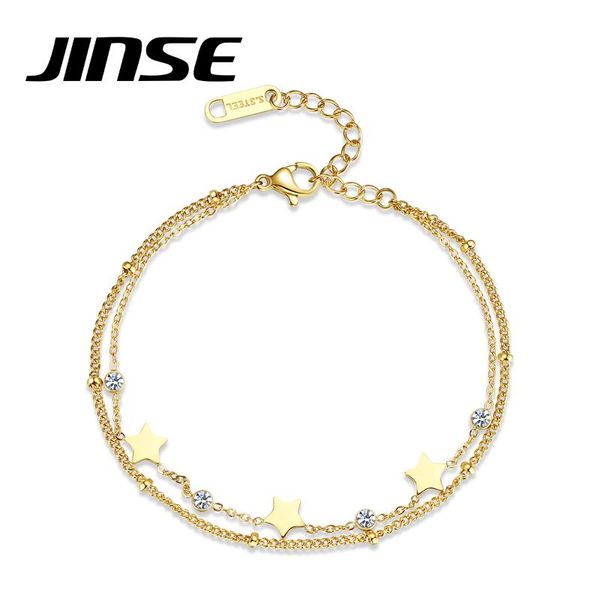 

link, chain jinse bohemian double layer gold link bracelets for women fashion jewelry star and round cz beads pulseira bijoux gift, Black