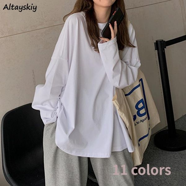 

women's t-shirt basic t-shirts women loose spring solid all-match bf style 11 colors students leisure daily minimalist ins, White