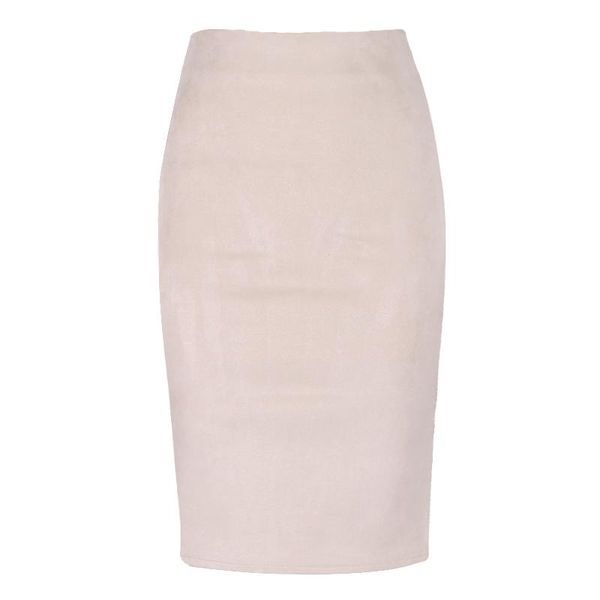 

skirts women suede solid color pencil skirt female autumn winter high waist bodycon vintage split thick stretchy, Black