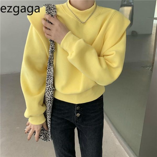 

ezgaga streetwear sweatshirt women 2021 autumn winter fashion thick korean solid o-neck chic warm outwear sudadera mujer women's hoodi, Black