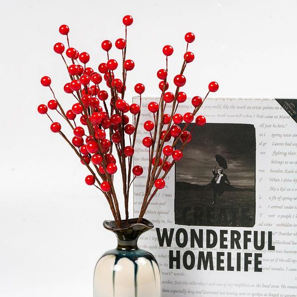 

decorative flowers & wreaths artificial berry stems 13.7" christmas red berries holly flower branch for home wedding party diy tree cra
