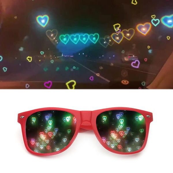 

sunglasses 2021 love heart shaped effect glasses watch the lights change image diffraction at night for women, White;black