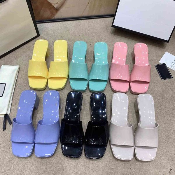 

rubber women's slide sandal slipper pastel 2021ss women sandals high heels slides platform chunky 2.4' heel height shoes summer em, Black
