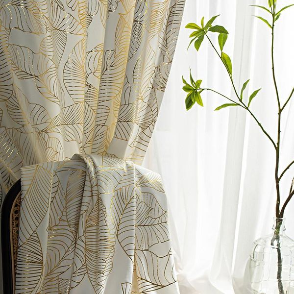 

curtain & drapes modern white half blackout finished golden leaves pattern for living room bedroom window treatment blinds #4