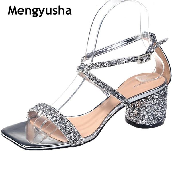 

mengyusha summer women shoes gladiator buckle strap cover heel fashion chunky ladies sandals for woman ankle footwear, Black