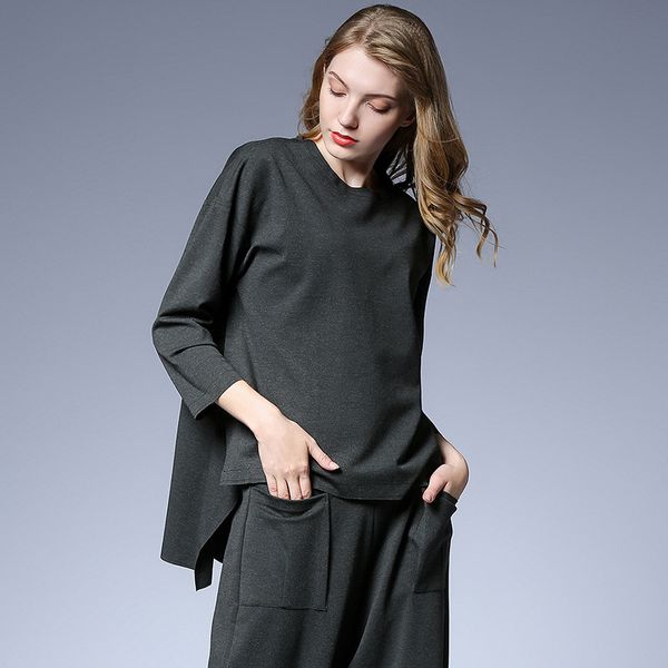

big yards dresses large women's 2021 autumn fashion irregular pullover t-shirt 7031
