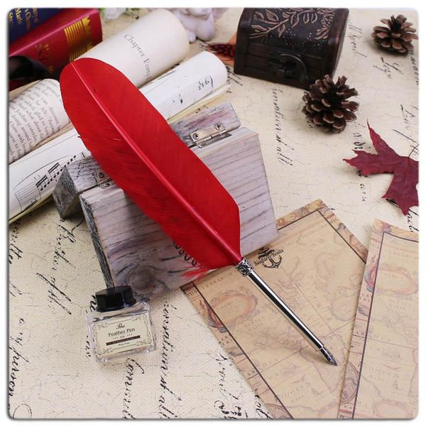 

queen red retro style feather quill fountain pen for valentine's day pens