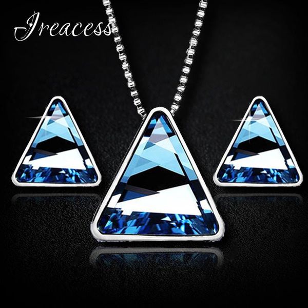 

earrings & necklace 2021 fashion jewelry sets for women big austria crystal stud and gift, Silver
