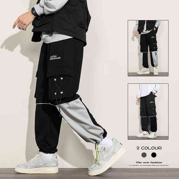 

men's pants streetwear multi pockets cargo harem patchwork track male joggers trousers fashion harajuku men tvgp, Black