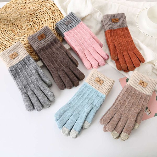 

gloves knitted touch screen women' autumn and winter plush warm lovers outdoor, Blue;gray