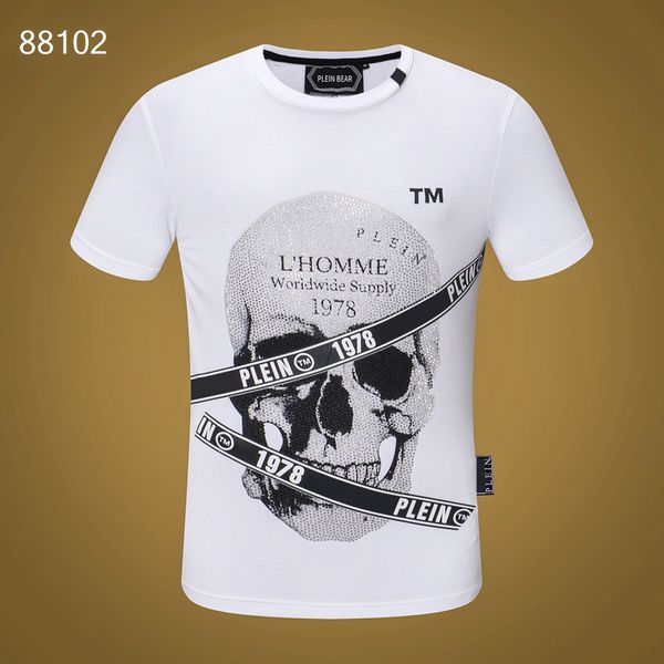 

plein bear t shirt mens designer tshirts brand clothing rhinestone skull men t-shirts classical hip hop streetwear tshirt casual tees pb 113, White;black
