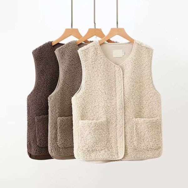 

women's autumn winter casual fur one-piece lamb vest, White