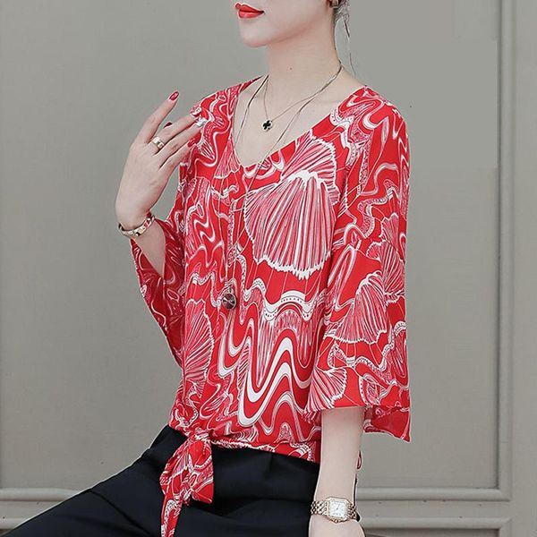 

women spring summer style chiffon blouses shirts lady casual short flare sleeve flower printed blusas zz0291 women's &, White