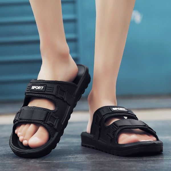 

sandals men slippers shoes summer casual outdoor rubber flip-flop non-slip flat beach wear-resistant male, Black