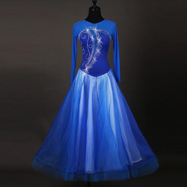 

women standard ballroom dance dress blue organza skirt stage sequin costumes flamenco waltz mq032 wear, Black;red