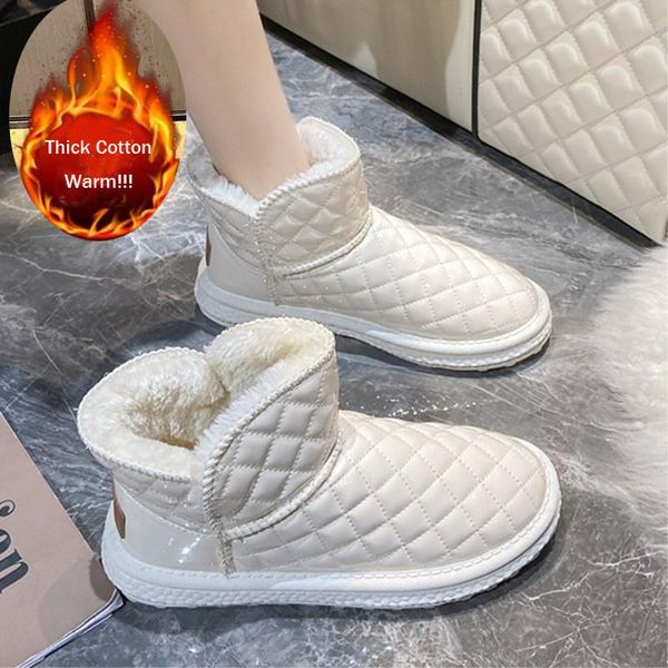 

boots eoeodoit women short ankle boot snow shoes flat heel round toe slip on fashion leather bottine lady trend cotton, Black