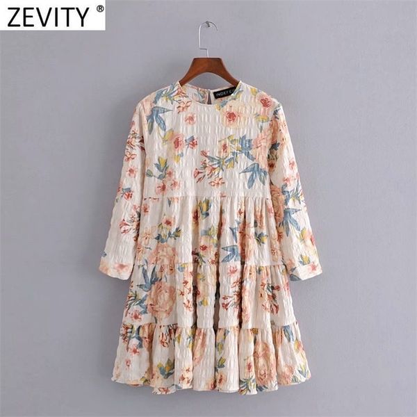 

women elegant flower print pleat ruffles mini dress female chic three quarter sleeve casual straight vestidos ds8251 210416, Black;gray