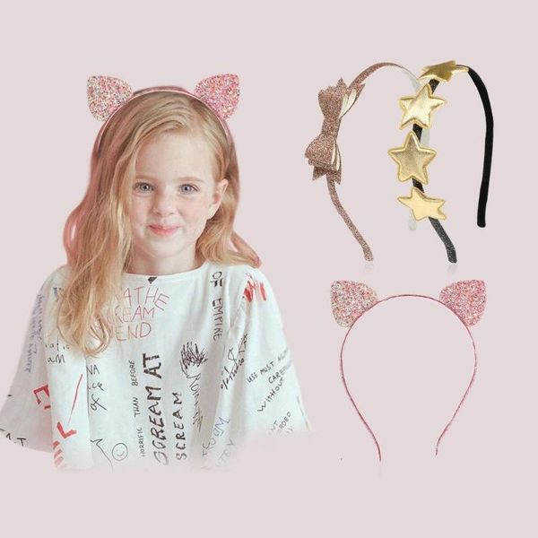 

hair accessories 1 pc cute glitter cat ears kids hoop baby hairbands princess headwear girls children clasp headbands, Slivery;white