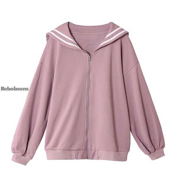 

women's hoodies & sweatshirts autumn design sailor callor women zip-up coat winter long sleeve blue jacket zipper casual hoody preppy s, Black