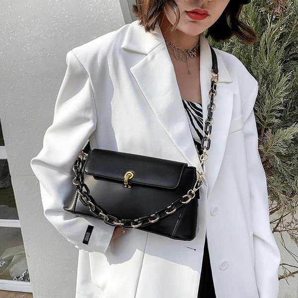 

evening bags 2021 women's bag chain fashion pu leather shoulder black small female designer crossbody all-match solid color