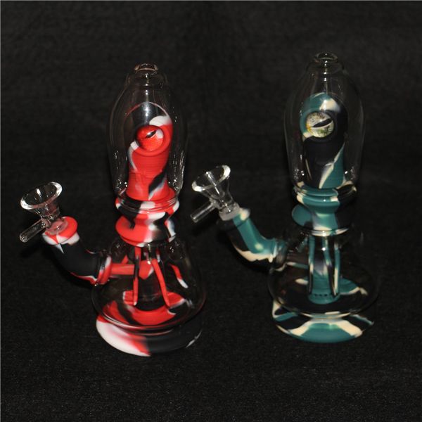 Straight Hookah Eye Silicone Bong 7 Polegada Tabaco Fumar Percoladores Bongs Copo Removível Água de Vidro Insubável Tubos de Água Dab Rigs Recyclers