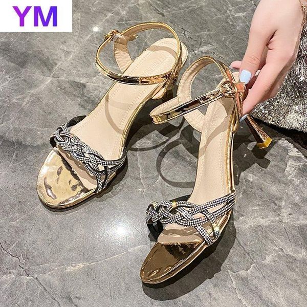 

women sandals crystal weave champagne fashion wedding thin heels stiletto zapatillas mujer casa sapatos femininos 2021, Black