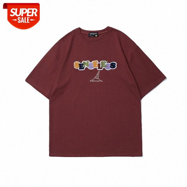 

american high street loose and simple printed t-shirt contrast letters plush stitching short-sleeved tee men women #6r3z, White;black