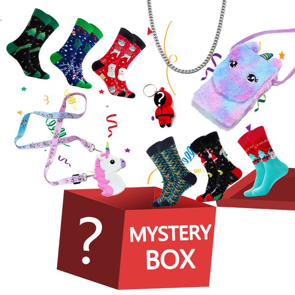 

lucky mystery toys gift box have a chance to open: toys, socks, necklaces, backpacks, ornaments and more gifts