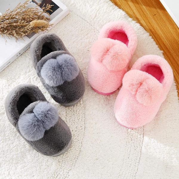 

slipper kids girls home slippers shoes winter/autumn children warm indoor cotton baby boys cartoon thicken non-slip, Black;grey