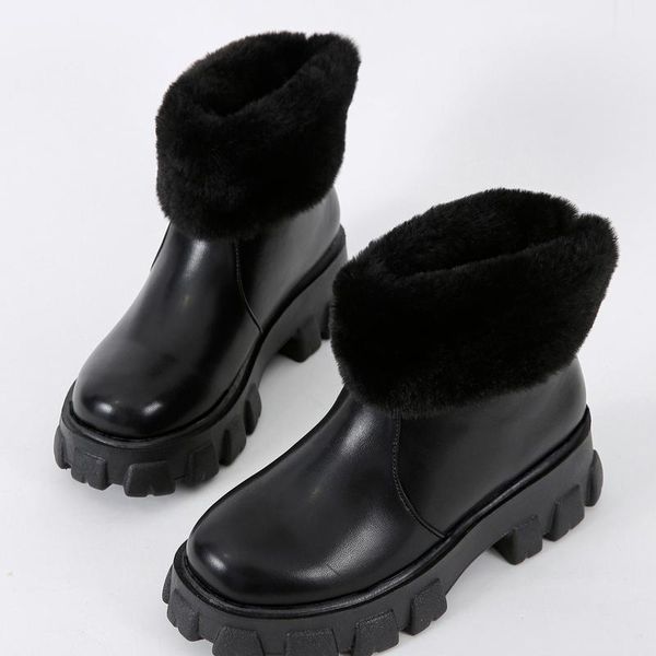 

boots thick-soled warm plush winter women's invisible high heels waterproof snow ankle shoes 2021 platform, Black