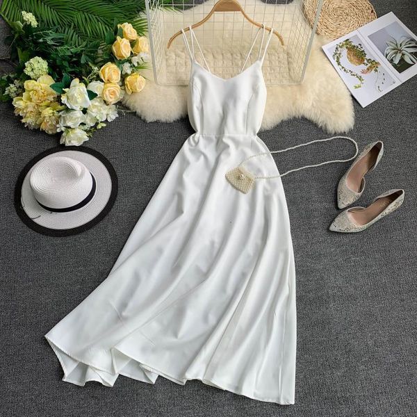 

casual dresses summer women sleeveless long spaghetti strap boho a-line high waist women's vestidos p4yp, Black;gray