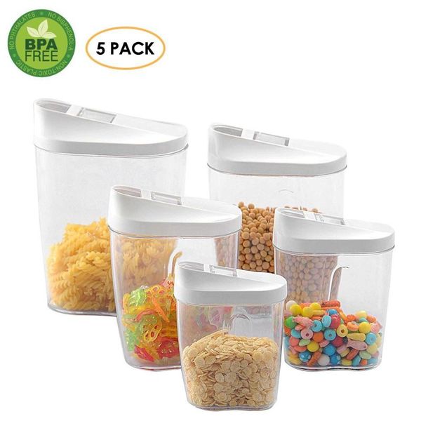 

storage bottles & jars 5pcs food container plastic cereal dispenser cupboard box kitchen grain rice with cover organizer