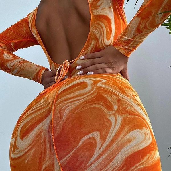

one-piece suits women spiral printing swimwear three pieces bikinis push up halter tied throng bathing suits+backless mesh beach dress