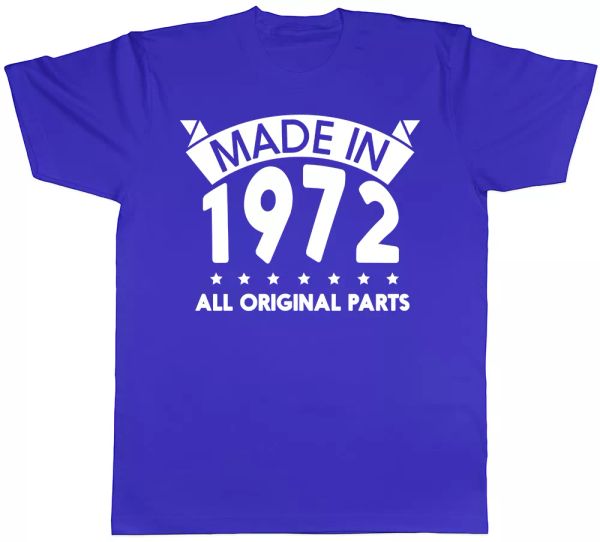 

made in 1972 all original parts birthday mens short sleeve t-shirt, White;black