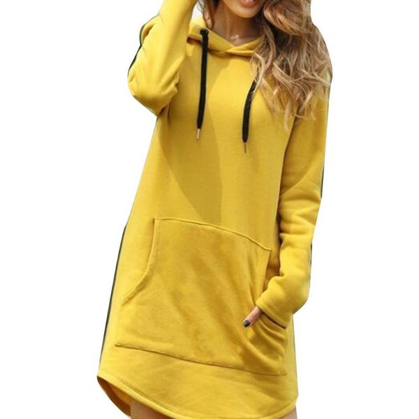 

women's hoodies & sweatshirts plus size women casual long sleeve pocket drawstring loose hoodie mini dress ladies' solid colour ho, Black