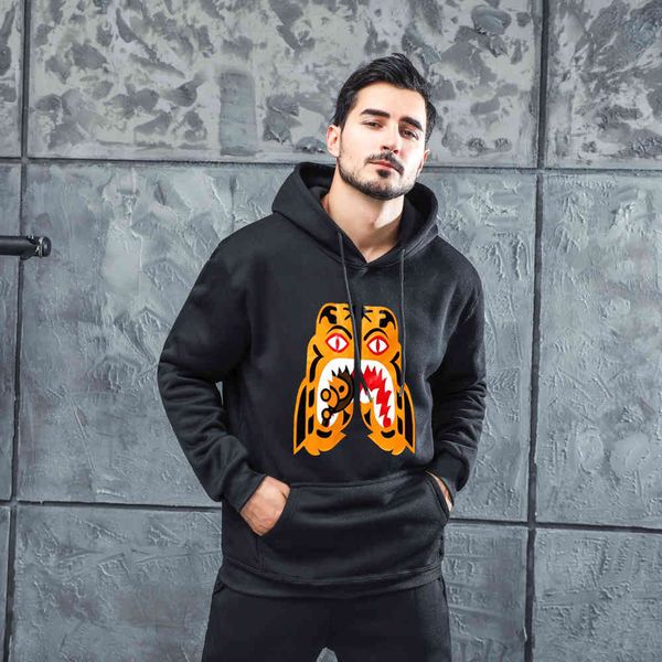 

fashion fleece 2021 and women's trend hooded men's printed sports sweater coat hoodies, Black