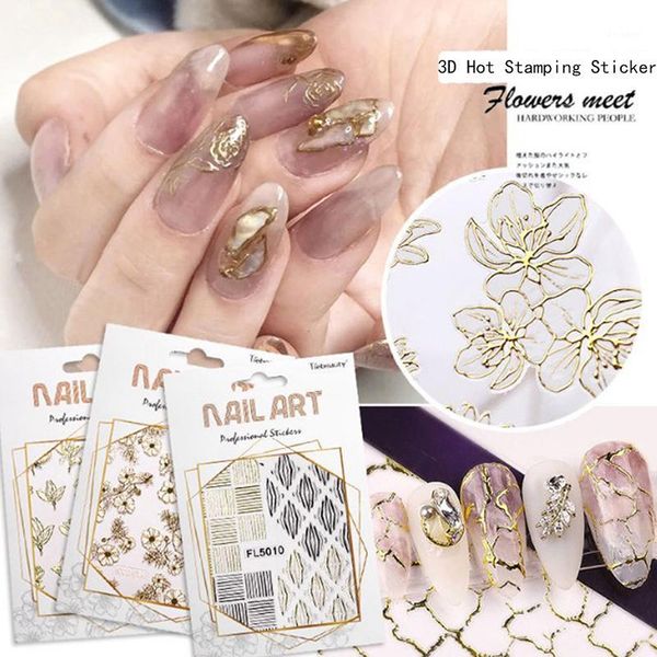 

sheet 3d nail linear sticker transfer various adhesive decor design for art ~1, Silver;gold