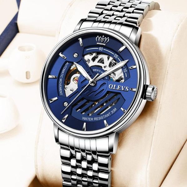

wristwatches automatic watch men steel strap male mechanical skeleton wrist watches waterproof stainless montre homme self, Slivery;brown