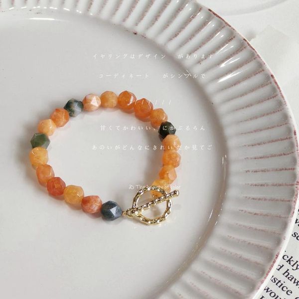 

beaded, strands natural stone crystal ot buckle bracelet sweet small fresh age reduction valentines day gift luxury jewelry women, Black