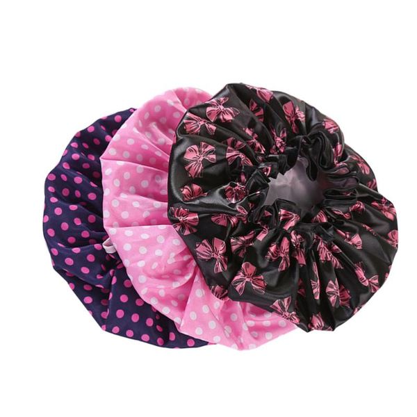 

3pcs double layer shower cap printing waterproof elastic bath for spa salon caps