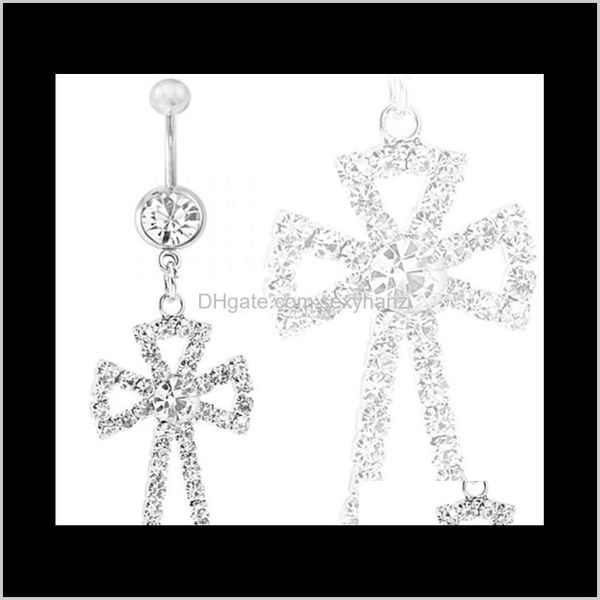 

navel & bell button drop delivery 2021 d0064 (1 color ) belly ring cross style rings body piercing jewelry dangle accessories fashion charm, Silver