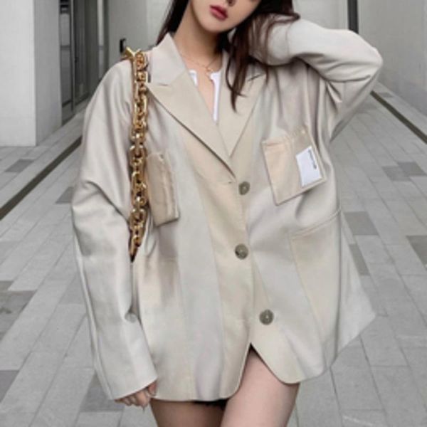 

women's suits & blazers [ewq] korea casual trend women lapel single-breasted three-dimensional pockets fashion long-sleeved blazer autu, White;black