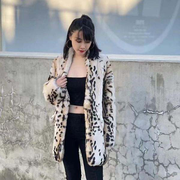 

women's fur & faux 2021 winter women real coatsÂ v-collar fashion leopard overcoat simple warm ladies outerwear luxurious street, Black