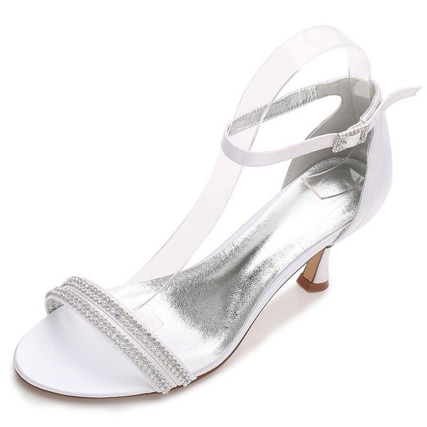 

mid heels satin sandals women open toe ankle buckle strap heeled prom evening wedding bridal party dress, Black