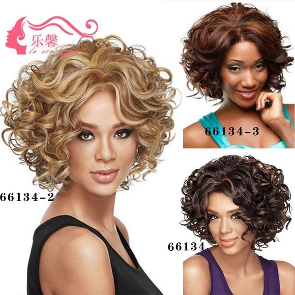 

wave women's small short curly hair lexin wig, Black;brown