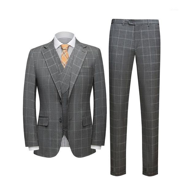 

men's suits & blazers boutique gray plaid suit 3-piece slim korean fashion tuxedo groom wedding dress set (jacket+vest+pants) arrivals, White;black